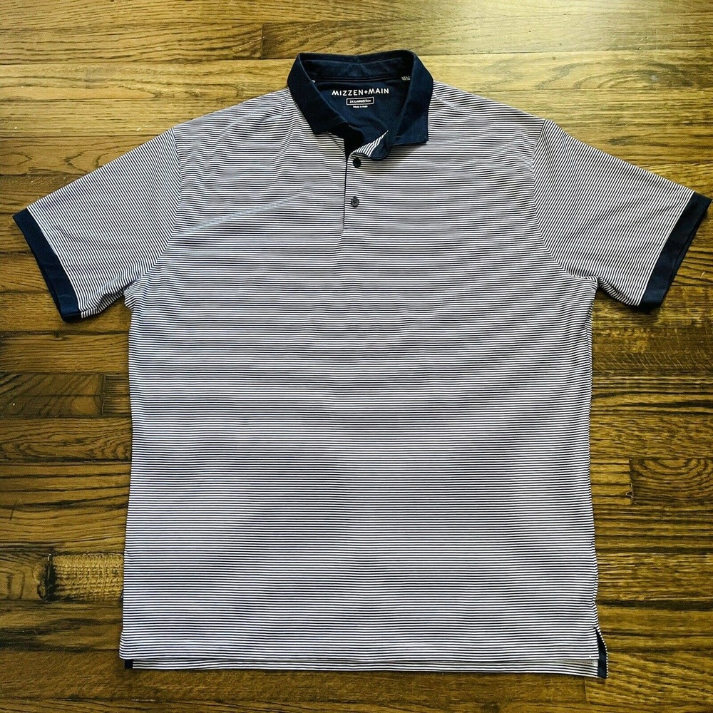 Mizzen+Main Trim Fit Blue Stripe Performance Short Sleeve Polo Shirt Size 2XL